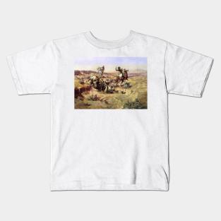 “The Broken Rope” by Charles M Russell Kids T-Shirt